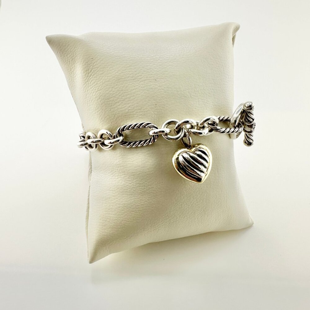 David Yurman Figaro Heart Charm Bracelet w/ 18K Yellow Gold - 7.25" - Picture 2 of 16